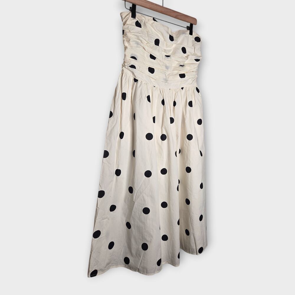 Strapless White Polka Dot Midi Dress - Picture 3 of 8